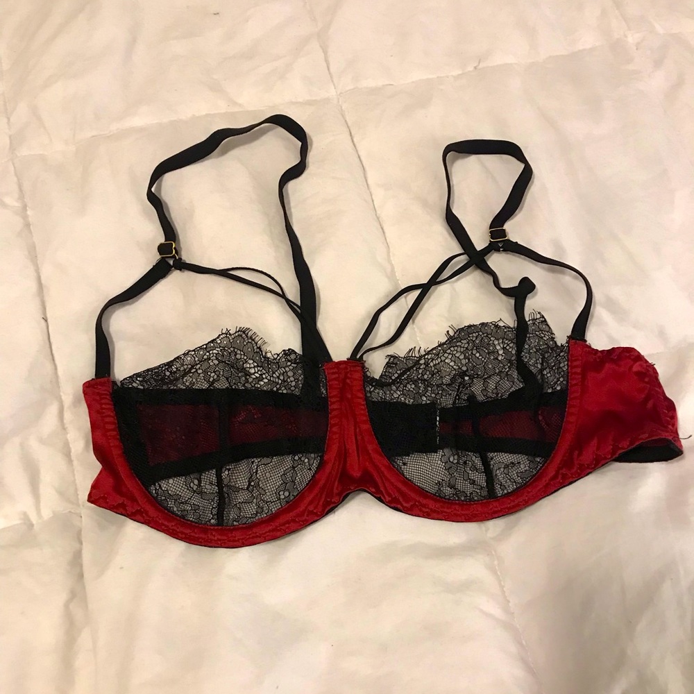 Etam (French lingerie) red satin and lace bralette size 34C/36C US